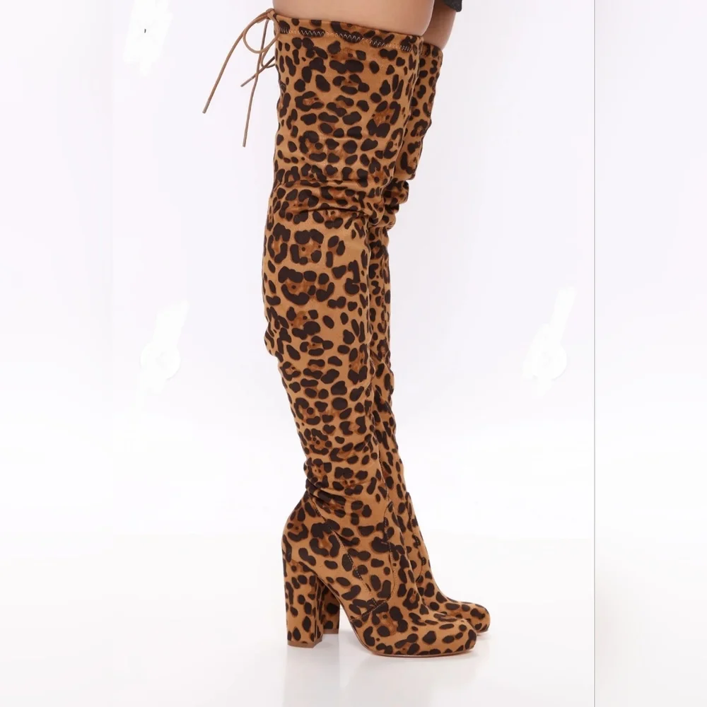 Gianni Bini Leopard Print Over the Knee Platform Boots Size 7.5